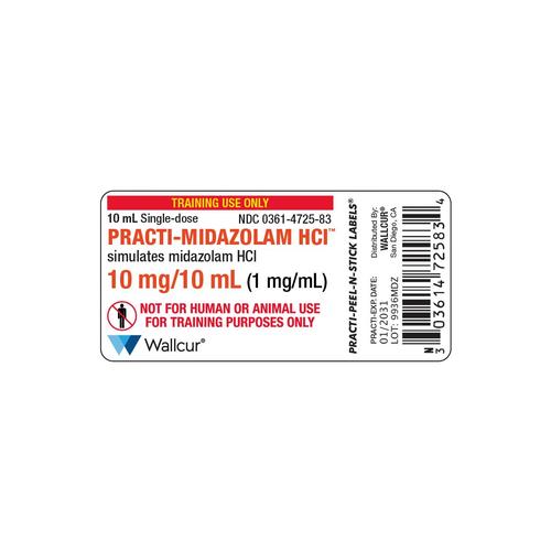 Practi-Midazolam HCl 10mg/10mL Vial Label (Pack of 100)